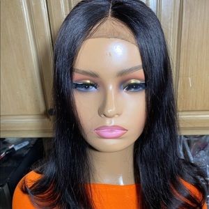 100 percent human hair wig lace front. Small/medium cap, 16 inch black color.